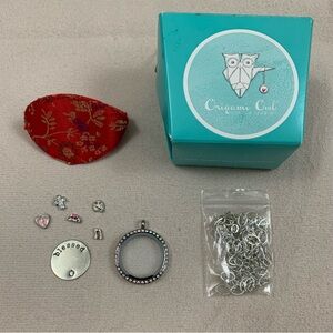 Origami Owl Round Rhinestone Living Locket Necklace with Chain and Charms